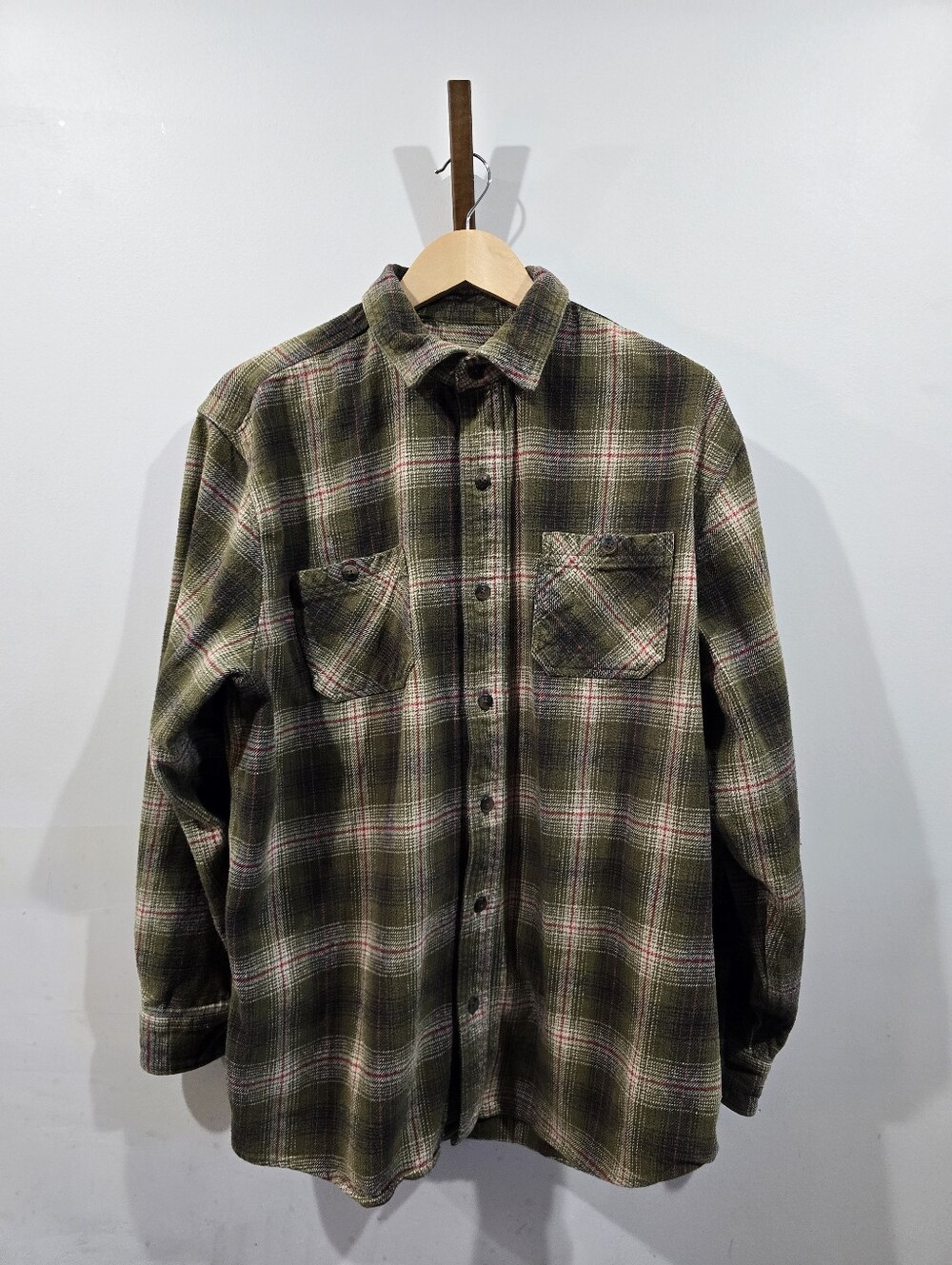 C.E. Schmidt Workwear Mens XLT Heavyweight Plaid Flannel Shirt Olive Green